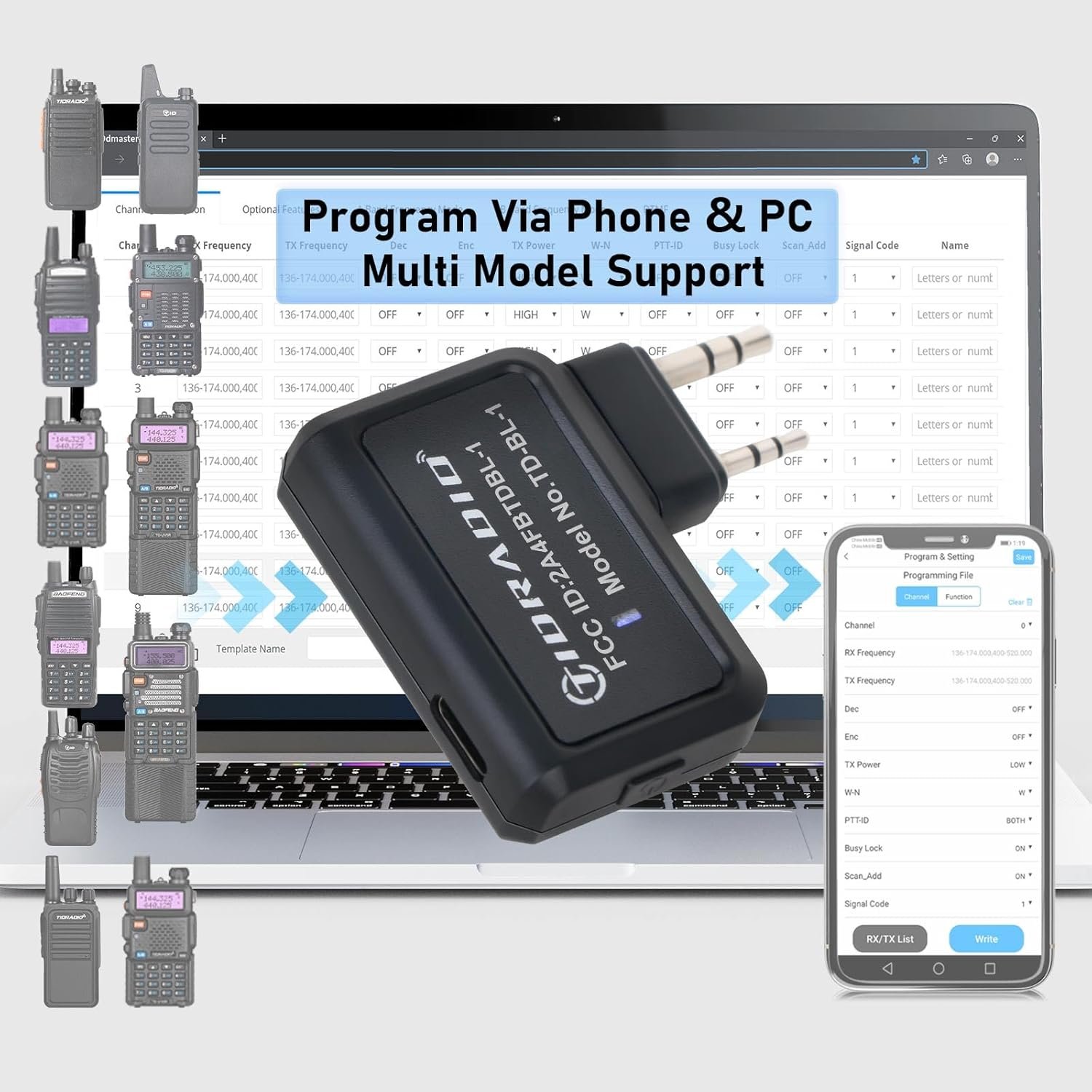 TIDRADIO Ham Radio Wireless Programmer Adapter APP and PC Program for Baofeng UV-5R and Multiple Models No Driver Issues Instead of Program Cable