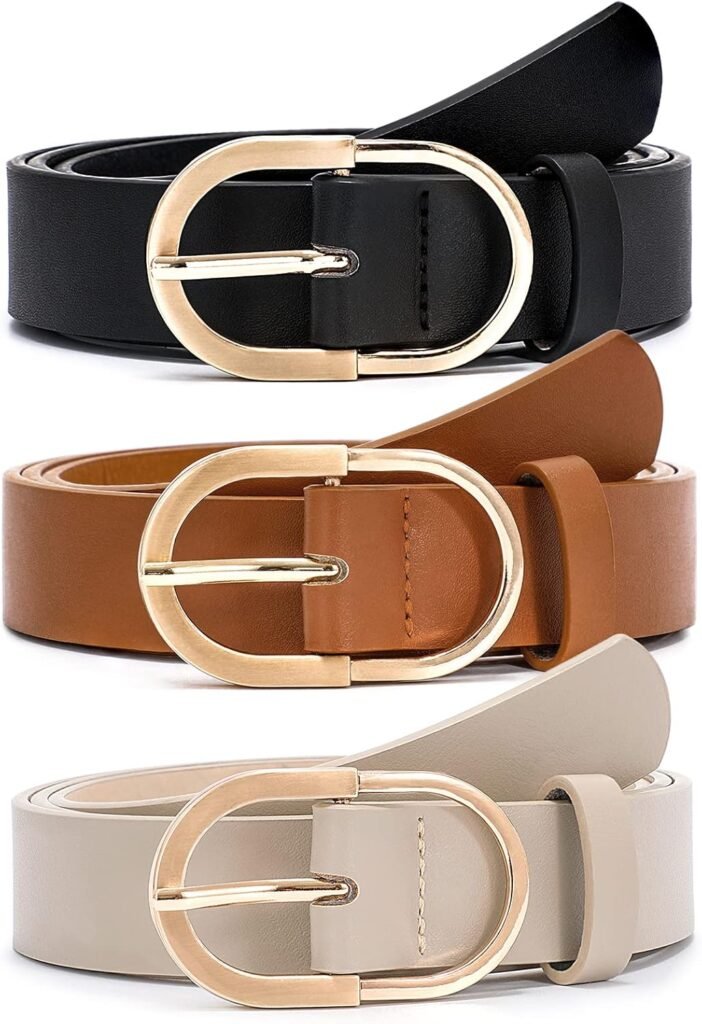 VONMELLI 3 Pack Women’s Belts for Jeans Pants Fashion Gold Buckle Ladies Dress Belt