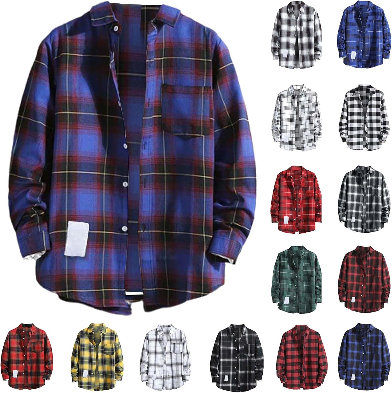 Mens Flannel Plaid Shirts Long Sleeve Button Up Big and Tall Lightweight Shirts Casual Shirts with Pockets