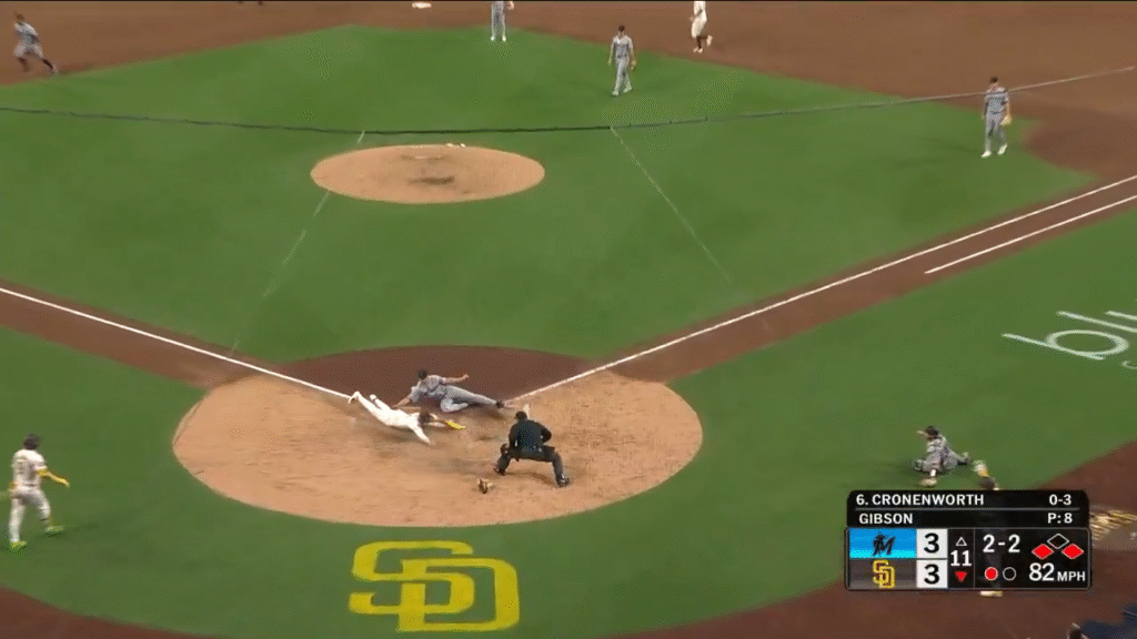 Tyler wives to the diving house and seals the victory for Paders after the wild error by Marlins